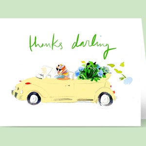 Convertible Girl Thank You Cards Yellow {Stationary Notecards, Personalized, Watercolor, Custom, Fashion Drawing, Girly}