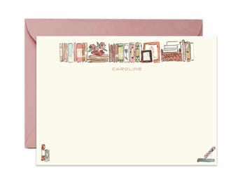 Charming Bookshelf Personalized Stationery {Stationary Notecards, Personalized, Watercolor, Monogram, Custom, Girly}