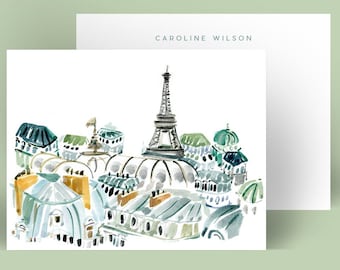 Personalized Stationery: Paris Rooftops{Stationary Notecards, Personalized, Watercolor, Custom, Fashion Drawing, Girly}
