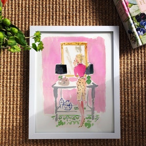 Art Print: Heading Out {Cute Wall Art, Home Decorating, Original Painting, Watercolor, Decor, Interior Design, Girly, Working From Home}