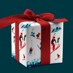 Holiday Wrap: Retro Ski Scene {Christmas, Holiday, Birthday, Gift Wrap, Wrapping Paper} Skiiers