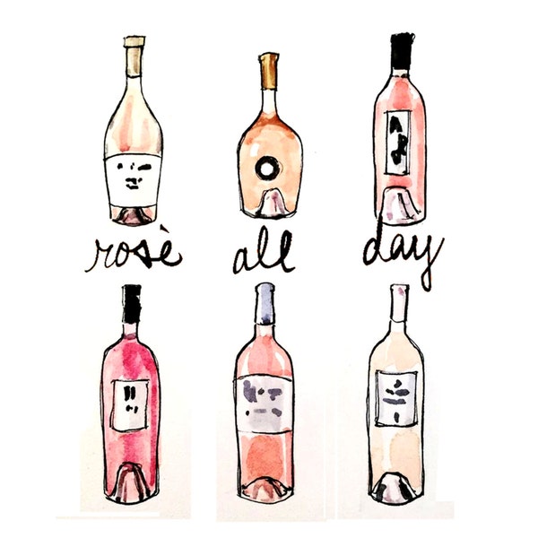 Bar Cart Art: Rosé All Day {Cute Wall Art, Home Decorating, Original Painting, Watercolor, Wall Decor, Interior Design, Decorating Ideas}