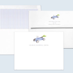 Personalized Stationery: Blue Toy Car {Stationary Notecards, Personalized, Watercolor, Custom, Fashion Drawing, Girly}