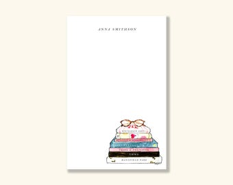 Personalized Notepad: Jane Austen Book Stack {Paper Notepad, To Do List, Fashion Illustration, Office Organization, Office Supplies, Grocery