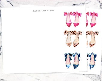 Personalized Stationery Set: Bows on Toes {Stationery Notecards, Personalized, Watercolor, Custom, Fashion Drawing, Girly}