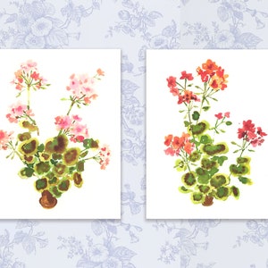 Geranium Print Set (Pink Geranium and Red Geranium) {Cute Wall Art, Home Decorating, Original Painting, Watercolor, Girly}