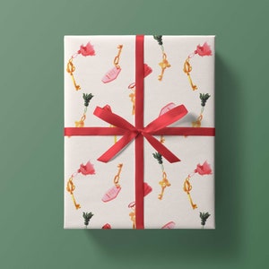 Holiday Wrap: Vintage Keys {Christmas, Holiday, Birthday, Gift Wrap, Wrapping Paper} Skiiers (Holiday Hotel)