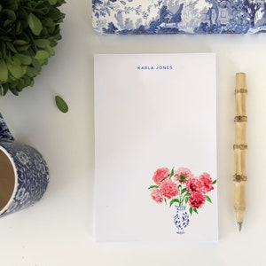 Personalized Notepad: Dahlias in a Ginger Jar {To Do List, Fashion Illustration, Office Organization, Office Supplies, Grocery List}