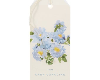 Personalized Gift Tags: Vintage Blue Dahlias