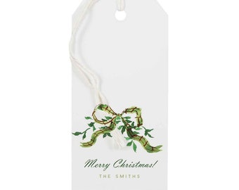 Personalized Christmas Gift Tags: Green Tartan Bow {Holiday Gift Tags}