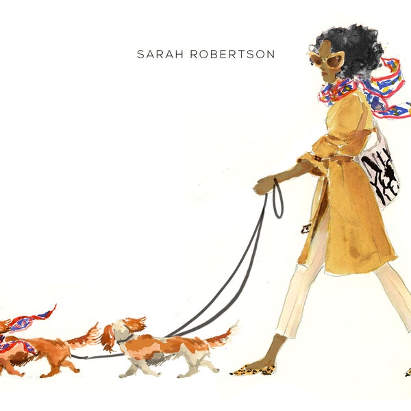 Personalized Stationery: Scarf Dog Walker Two Dachshunds {Stationary Notecards, Personalized, Dachshund Cards, Dachshund Art, Dog}