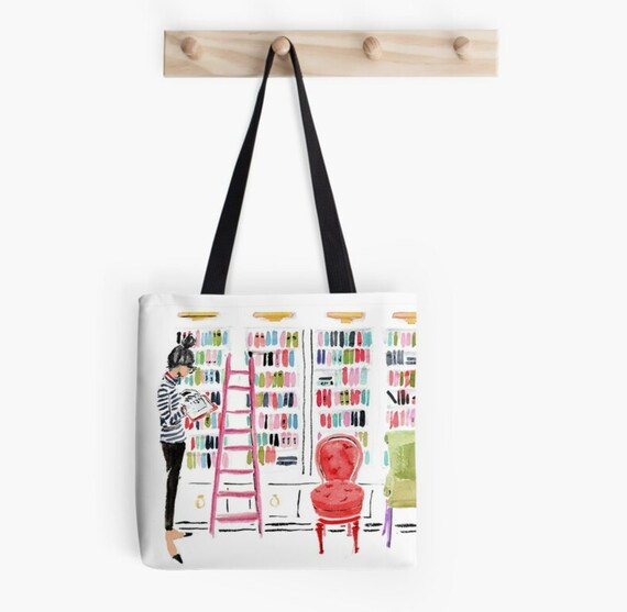 Tote Bag: in the Library Black Hair 