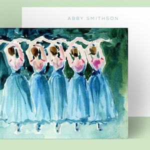 Personalized Stationery: Ballerinas in Blue {Stationary Notecards, Personalized, Watercolor, Custom, Fashion Drawing, Girly}