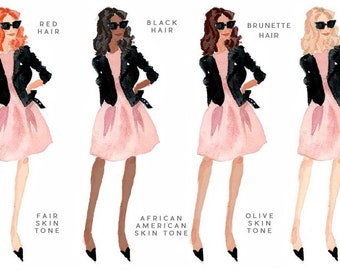 Custom Stationery Girl: Leather & Blush {Stationary Notecards, Personalized, Watercolor, Custom, Fashion Drawing, Girly}