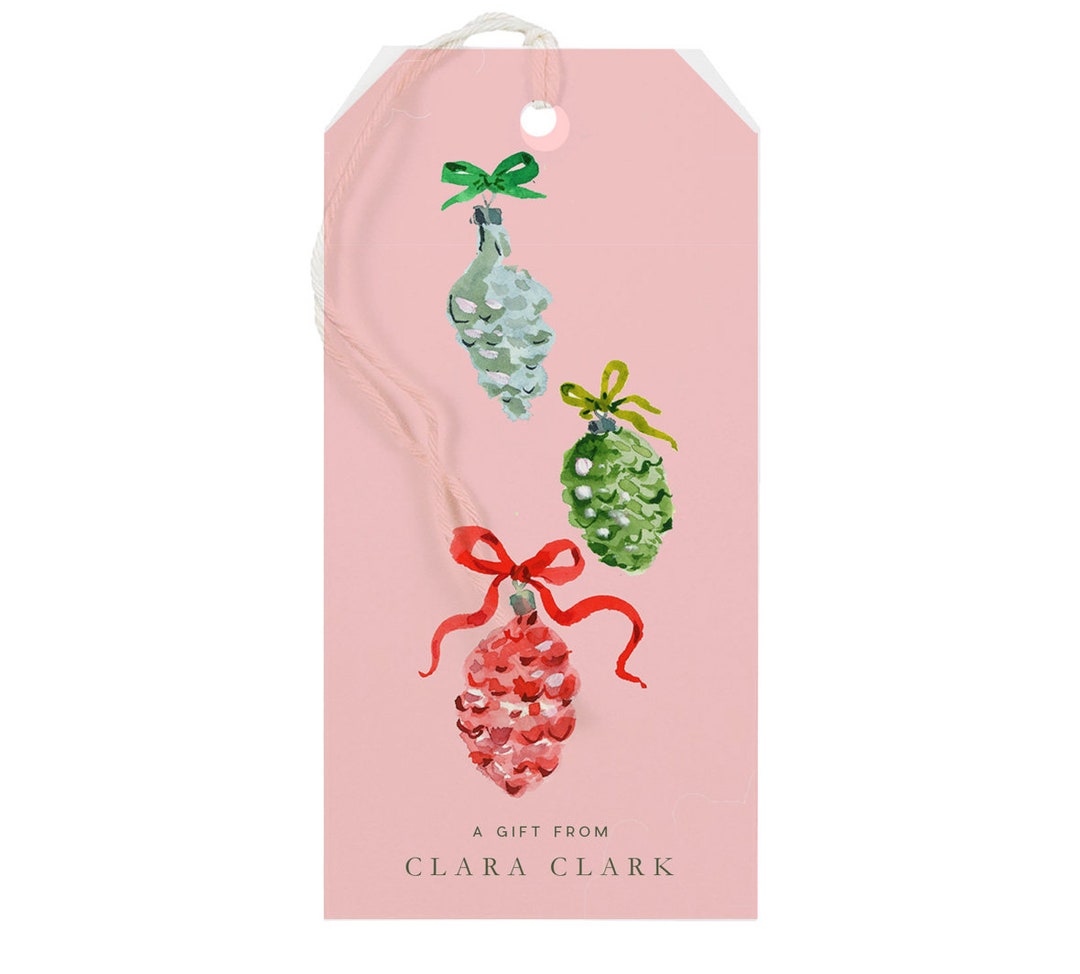 Personalized Christmas Gift Tags Vintage Ornaments Pink Gift Tag