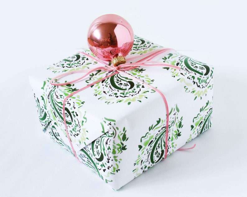 Christmas Wrapping Paper: Green Paisley {Christmas Birthday Gift Wrap} Holiday