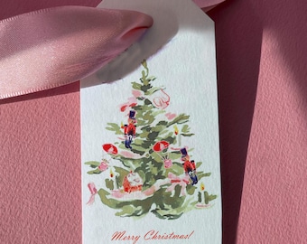 Personalized Christmas Gift Tags – Nutcracker Tree Vintage Holiday Tags Custom Christmas Label