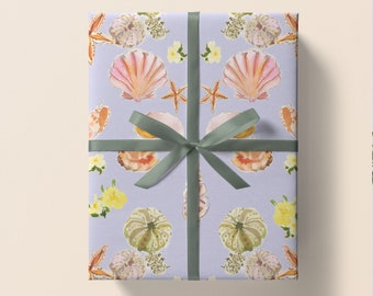 Wrapping Paper: Mermaid Shells Lavender {Christmas, Holiday, Birthday, Gift Wrap}