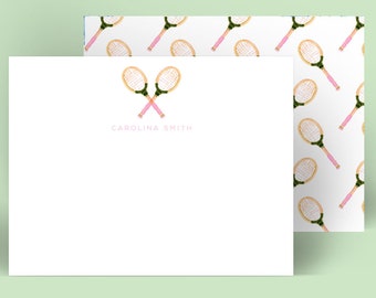 Personalized Stationery: Tennis Racquet {Stationary Notecards, Personalized, Watercolor, Monogram, Custom, Fashion Drawing, Girly}