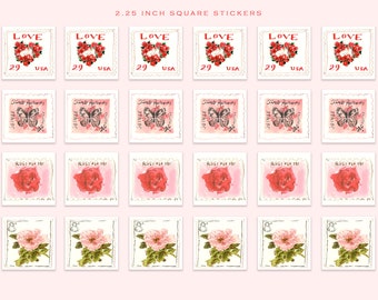 Valentine Watercolor Stamps Sticker Set: 24 Stickers (DECORATIVE, NOT POSTAGE)