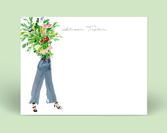 Stationery: Statement Pant Florist {Stationary Notecards, Personalized, Watercolor, Monogram, Custom, Fashion Drawing, Girly}