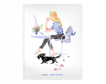 Personalized 8.5x11 Notebook: Sitting in Stripes with Dachshund {Illustrated Notebook, Fashion Notebook, spiral Journal}