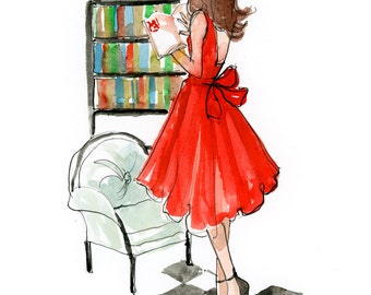 Fashion Illustration Art Print: The Classic Reader {Cute Wall Art, Home Decorating, Original Painting, Watercolor, Interior Design, Girly}