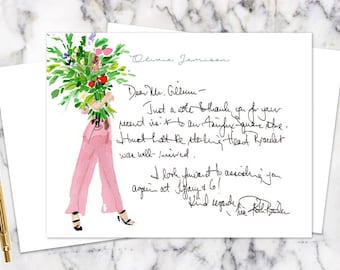 Custom Stationery Girl: Statement Pant Florist in Pink {Stationary Notecards, Personalized, Watercolor, Custom, Fashion Drawing, Girly}