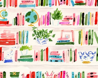 Art Print: Bright Bookshelf {Cute Wall Art, Home Decorating, Original Painting, Watercolor, Wall Decor, Interior, Girly, Ideas}