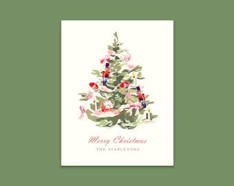 FLAT Stationery: Nutcracker Tree {Stationary Notecards, Personalized, Watercolor, Monogram, Custom, Fashion Drawing, Girly}