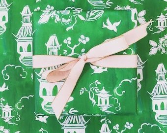 Wrapping Paper: Green Chinoiserie Pagoda {Christmas, Holiday, Birthday, Gift Wrap}