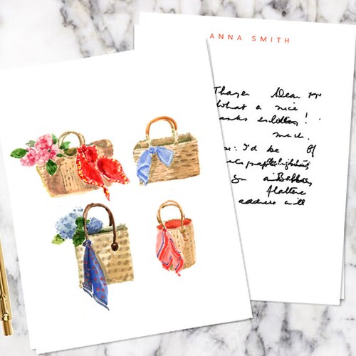 Watercolor Personalized Custom Stationery Straw Totes Double Etsy