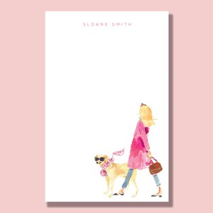 Personalized Notepad: Pink Coat Headband Girl with Golden Retriever {To Do List, Illustration, Office Organization, Office Supplies Grocery}