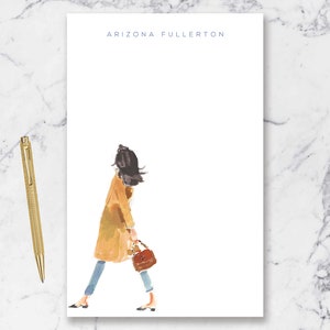 Personalized Notepad: Camel Coat Headband Girl {To Do List, Fashion Illustration, Office Organization, Office Supplies, Grocery List}