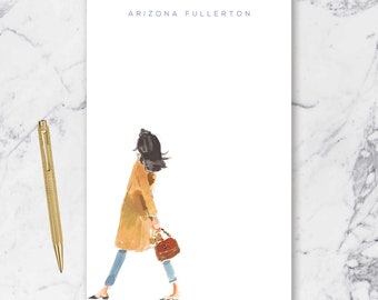 Personalized Notepad: Camel Coat Headband Girl {To Do List, Fashion Illustration, Office Organization, Office Supplies, Grocery List}