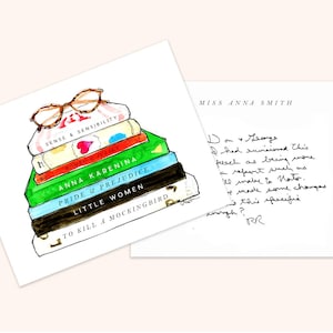 Customizable Book Stack Bright Books: Stationery {Stationary Notecards, Personalized, Watercolor, Custom, Fashion Drawing, Girly}