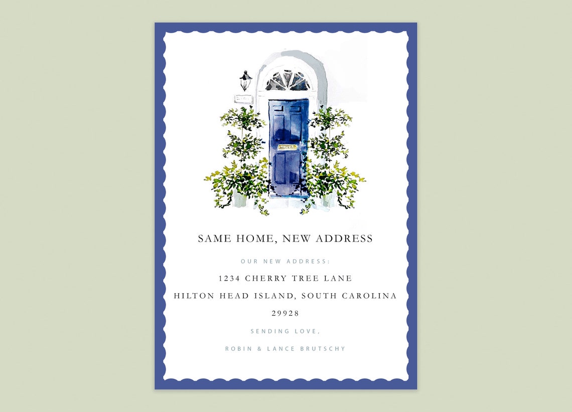 Moving Topiary Navy Topiary Door Moving Announcements (moving Card, Moving ...