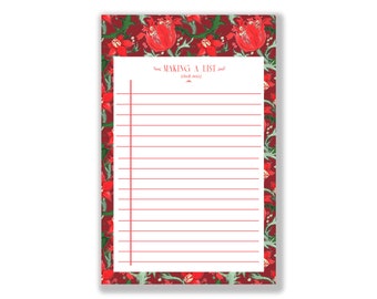 Holiday Checklist Notepad: Cranberry Nouveau Floral