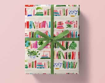 Wrapping Paper: Bright Bookshelf {Christmas, Holiday, Birthday, Gift Wrap}