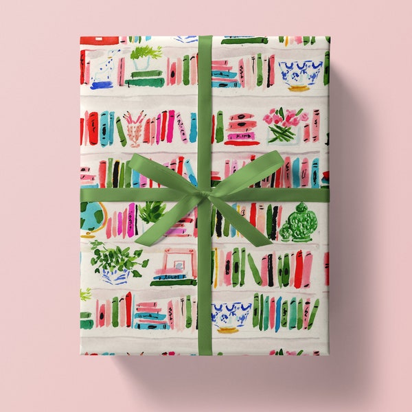 Wrapping Paper: Bright Bookshelf {Christmas, Holiday, Birthday, Gift Wrap}