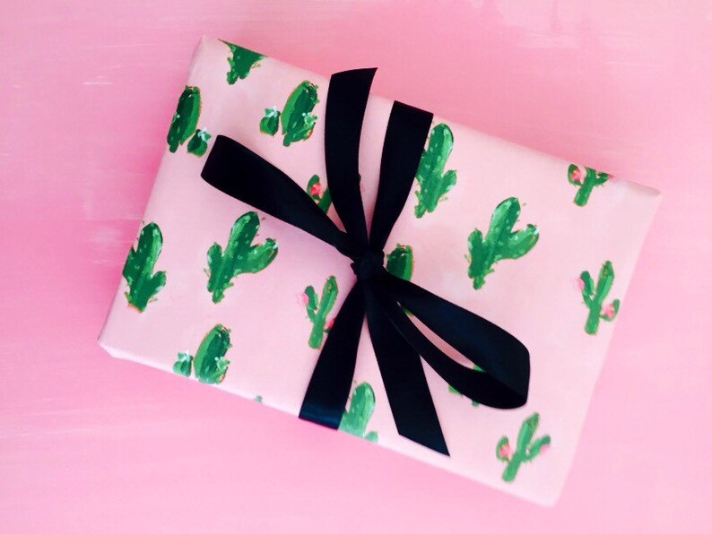 Cute Wrapping Paper: Cactus Desert print (pink and green wrapping paper) {Christmas, Holiday, Birthday, Gift Wrap} image 3