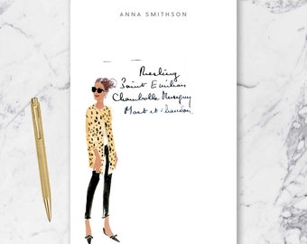 Personalized Notepad: Cheetah Coat Girl {To Do List, Fashion Illustration, Office Organization, Office Supplies, Grocery List}