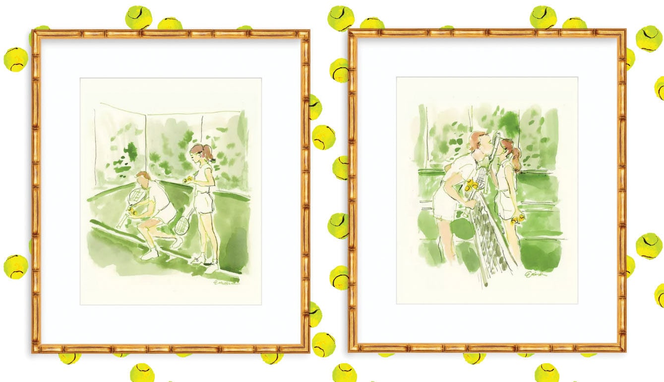 Tennis Print Set: Audrey Hepburn and Mel Ferrer Tennis Lessons