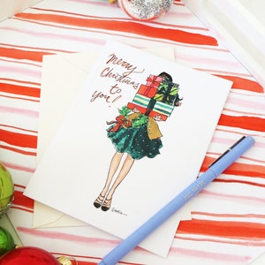 Set of Illustrated Christmas Cards: Bearing Gifts Fashion Christmas Card image 4