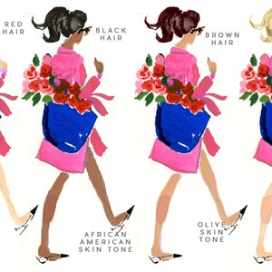 Custom Stationery Girl: Pink Coat Florals {Stationary Notecards, Personalized, Watercolor, Custom, Fashion Drawing, Girly}