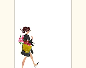 Personalized Notepad: Black Coat Flowers {Paper Notepad, To Do List, Fashion Illustration, Office Organization, Office Supplies, Grocery}