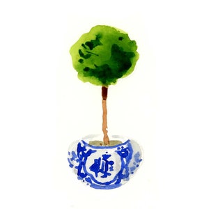 Art Print: Topiary No. 4 {Ginger Jar Wall Art, Blue and White Print, Chinoiserie Art Print, Watercolor, Wall Decor, Interior Design}