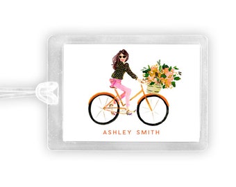 Luggage Tag (Personalized) - Orange Bike Girl