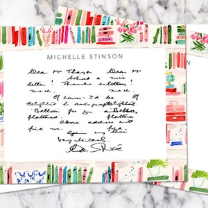Watercolor Stationery: Bright Bookshelf Border {Stationary Notecards, Personalized, Custom, Girly, Envelopes, Illustration, Art}