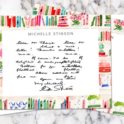 Watercolor Stationery: Bright Bookshelf Border {Stationary Notecards, Personalized, Custom, Girly, Envelopes, Illustration, Art}